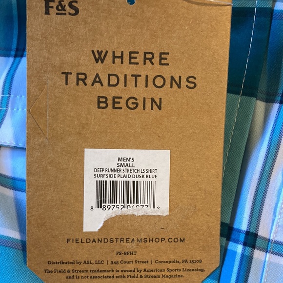 Field & Stream Men’s Teal Plaid Fishing Boating Long Sleeve Button Down Shirt - Picture 8 of 8